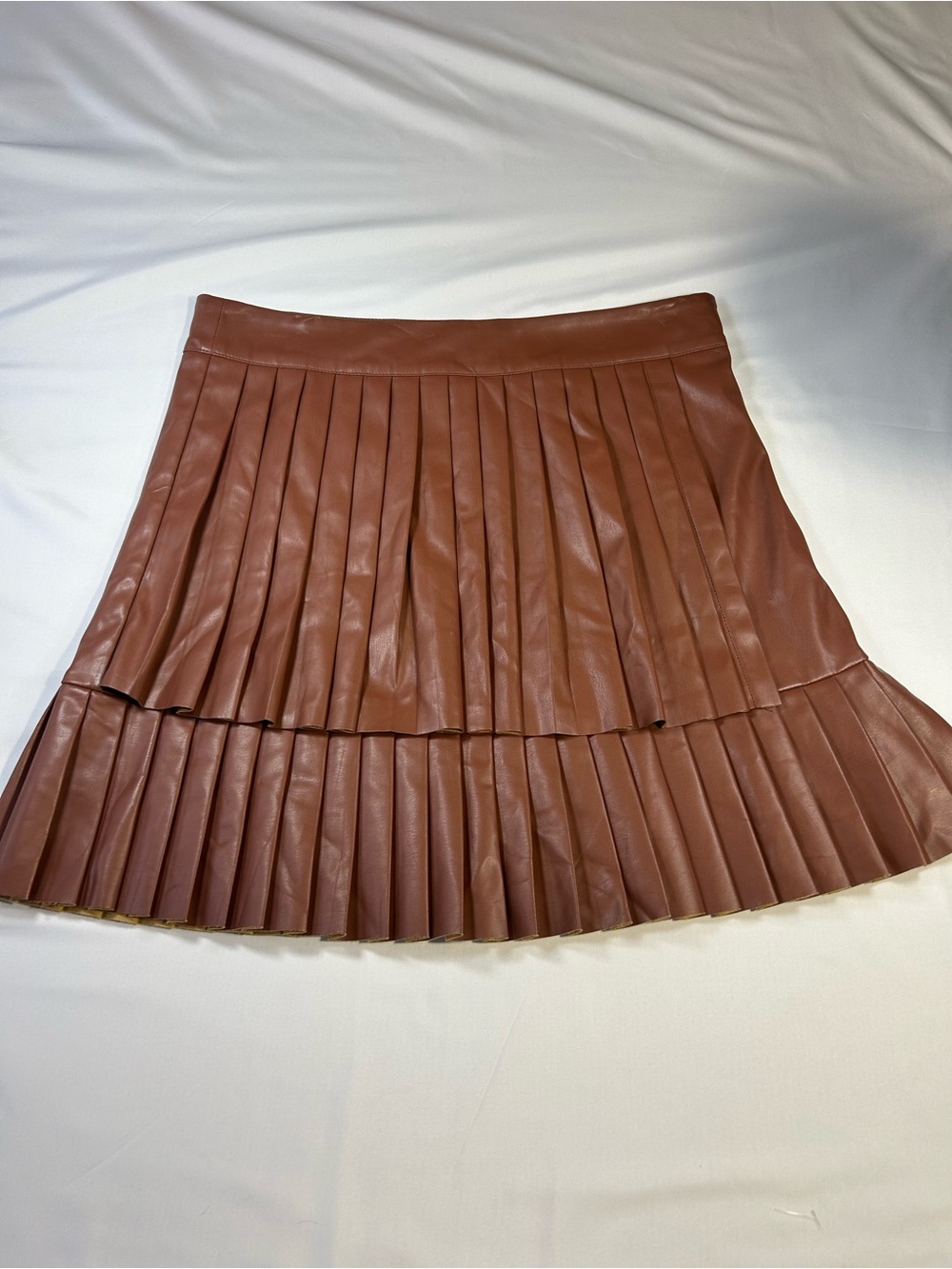 THML Pleated Faux Leather Mini Skirt in Brown